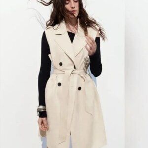 Cream Midi Vest with Buttons and Tie belt